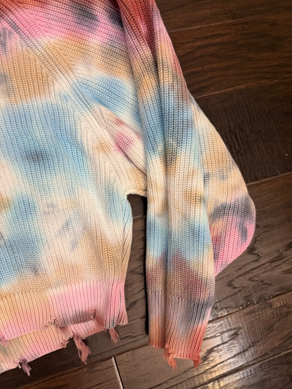 Cropped Sweater Boho Tie-Dye Ribbed Crewneck  - Multicolor - Picture 7 of 16